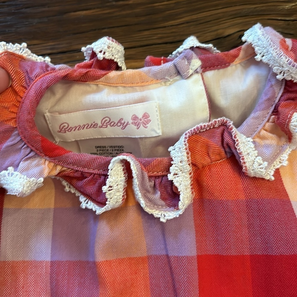Bonnie Baby pink Plaid Smocked Embroidered Pumpkin Dress Size 24M - Picture 5 of 9